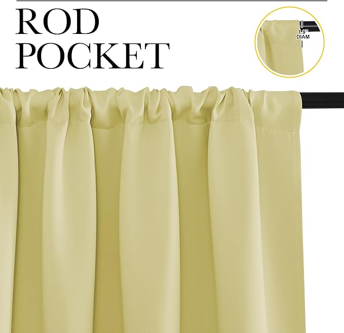 NICETOWN RV Blackout Curtains for Camper Windows, Paler Yellow, 34" x 36", Set of 2, Kitchen Curtains, Short Blackout Drapes, Thermal Insulated Rod Pocket Window Treatment Draperies for Nursery