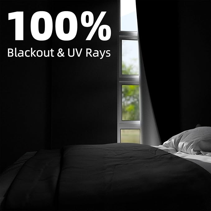 NIGHTON Portable Blackout Curtains 85"×70", Strong Hook and Loop Tape Strips with Adhesive, Cuttable Blackout Window Cover, 100% Black Out Material Blinds for Baby Nursery or Travel - Black