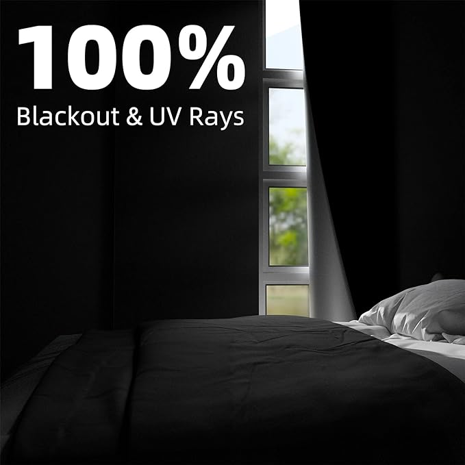 NIGHTON Portable Blackout Curtains 30"×59", Strong Hook and Loop Tape Strips with Adhesive, Cuttable Blackout Window Cover, 100% Black Out Material Blinds for Baby Nursery or Travel - Black