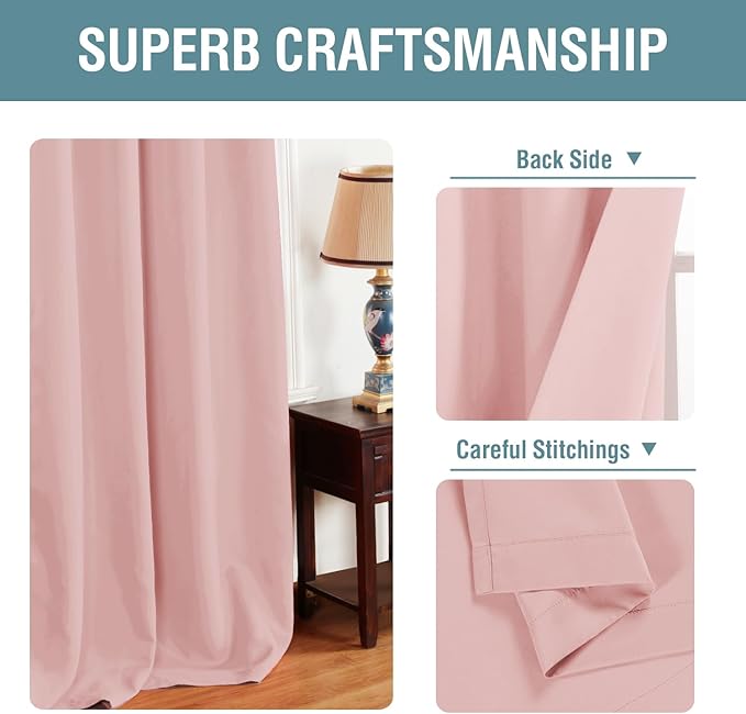 H.VERSAILTEX Pink Blackout Curtain for Living Room Thermal Insulated Window Treatment Curtain Extra Long 120 inch Length Energy Saving Solid Grommet Blackout Drape, 1 Panel, Baby Pink, 52" W x 120" L