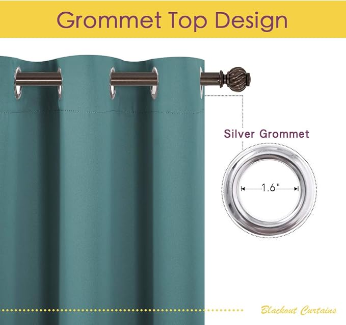 NICETOWN Blackout Curtains for Bedroom, Sea Teal, 42 W by 80 L, Set of 2, Thermal Insulated Curtains & Drapes with Grommet Top for Living Room, Privacy Window Treatment Draperies