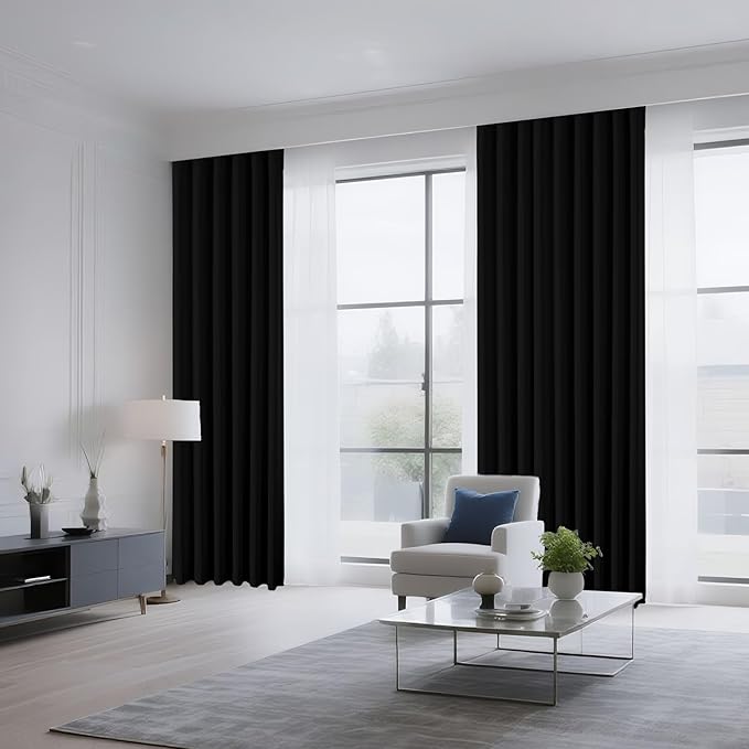 CUCRAF Black Blackout Curtains 108 inch Length 2 Panels Set, Rod Pocket Room Darkening Drapes for Bedroom Living Room, Insulated Thermal Light Blocking Window Curtain (W52 x L108 Inch)
