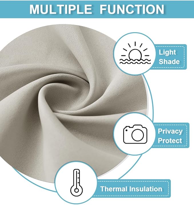RYB HOME 54 inch Curtains for Living Room, Rod Pocket Thermal Insulated Small Window Drapes Room Darkening Shades for Bedroom Studio Dorm, W 42 x L 54 inch, Set of 2 Panels, Natural