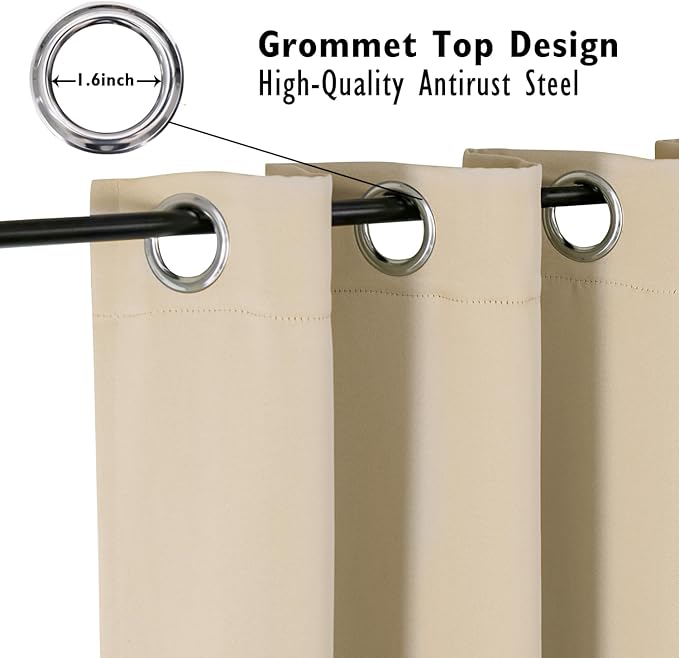 ChrisDowa Blackout Curtains 63 inches Long for Bedroom - 2 Panels Set Grommet Thermal Insulated Room Darkening Curtains for Living Room (Biscotti Beige, 42 x 63 Inch)