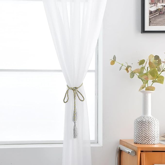 SpaceDresser Sheer White Curtains 4 Panels Rod Pocket Semi-Sheer Curtain 63 Inches Long Light Filtering Voile Window Drapes for Bedroom Living Room Kitchen, Each 52W x 63L