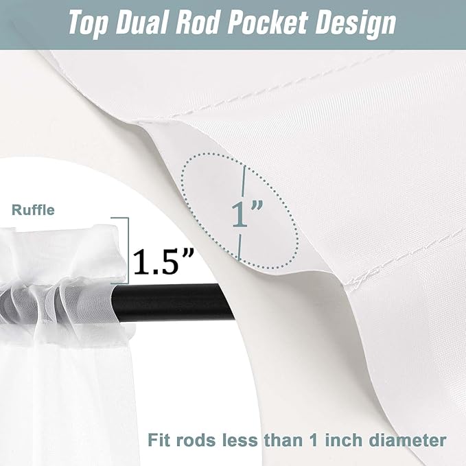White Window Sheer Curtains 54 inch Length, Soft Airy Light Filtering Sheer Curtain 2 Panels Set, Dual Rod Pocket Gauze White Drapes for Living Room Bedroom, 2x42Wx54L Inches