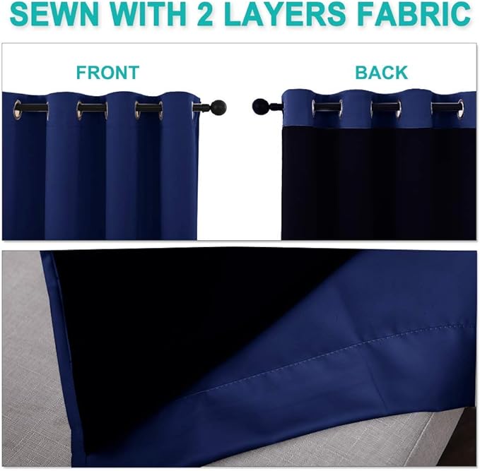 NICETOWN 100% Blackout Blinds, Set of 2, 70 inches x 108 inches, Royal Blue, Laundry Room Decor Window Treatment Curtains for Large Patio Sliding Door, Thermal Insulated Curtains for Bedroom