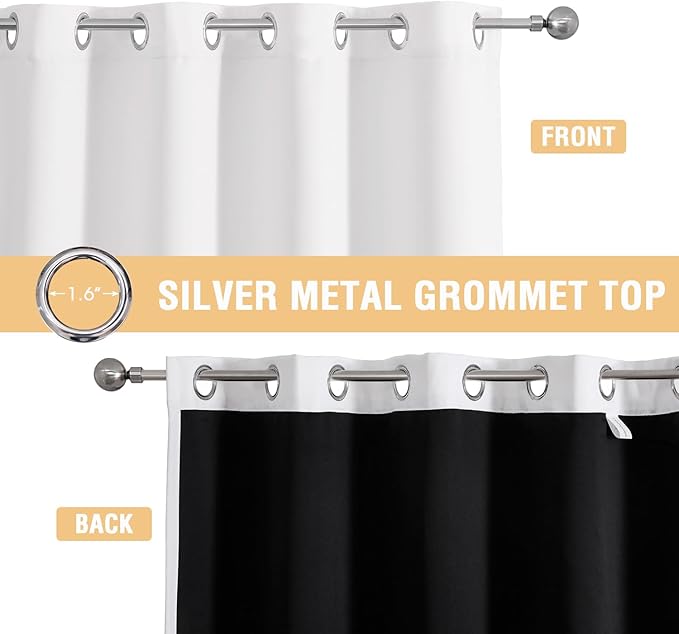 ChrisDowa White 100% Blackout Curtains for Bedroom with Black Liner, 2 Thick Layers Total Blackout Thermal Insulated Grommet Long Window Curtains 2 Panels Set (Pure White, 52 x 95 Inch)