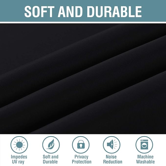 H.VERSAILTEX 100% Blackout Curtains for Bedroom Thermal Insulated Light Blocking Curtain Grommet Window Treatment Panel for Living Room/Patio Door, Solid in Jet Black (One Panel), 52" W x 84" L