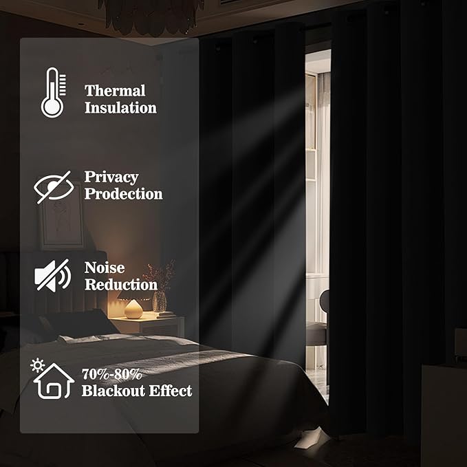 Yakamok Blackout Ombre Dark Green and Black Curtains-Gradient Room Darkening Curtain, Grommet Thermal Insulated Light Blocking Window Drapes Curtain for Living Room Bedroom,52 x 63 Inch,2 Panels