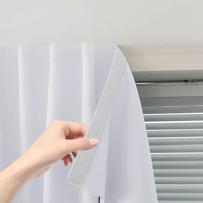 self Adhesive Curtains Portable Blackout Curtain Simple and Easy to Install Bedroom Window Thermal Lnsulated Kitchen Room Darkening Black Small Drapes, 47" W X 79" L, White, 1 Panel