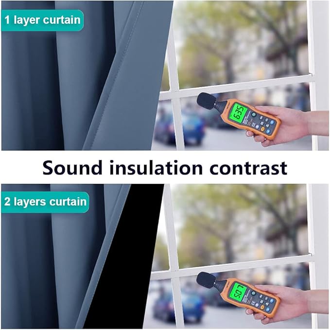 NICETOWN Room Warming Curtains, 100% Sun Blocking Curtains, Sound Proof Drapes with Black Backing, Full Light Blocking Panels for Patio Sliding Door (Stone Blue, 1 Pair, 52 inches x 108 inches)