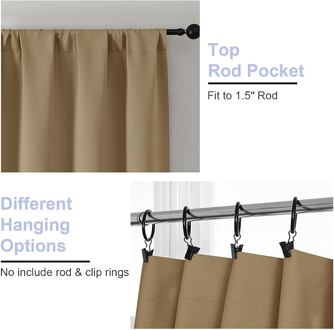 Simplebrand Ava Taupe Blackout Curtains for Bedroom, 78 Inch Length, 2 Panels Set, Privacy Thermal Insulated Rod Pocket Window Curtains for Patio, French Door, W40 x L78 Inch