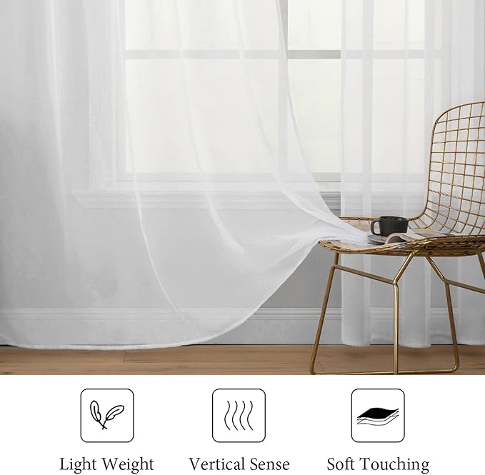MIULEE White Window Sheer Curtains for Bedroom Living Room Solid Elegant Net Drapes 2 Panels Width 42 x Length 72 Inches
