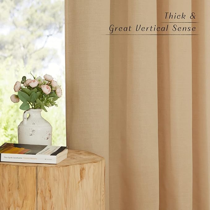 NICETOWN Semi Sheer Linen Burlap Curtains for Windows 96 inch Length 2 Panels, Grommet Semi Sheer Balance Privacy Added with Light Filtering Vertical Drapes for Bedroom/Living Room, W55 x L96