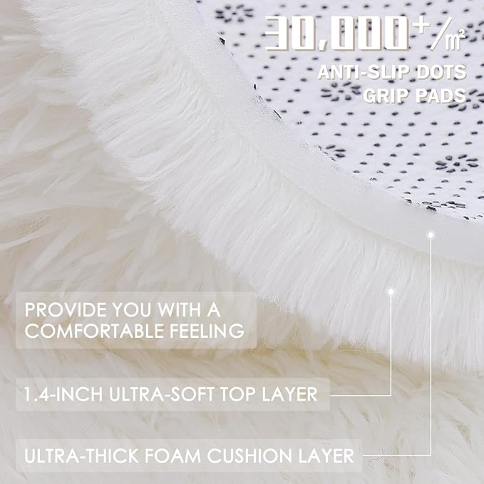 OLANLY 3x4 Machine Washable Accent Rug, Soft Fluffy Shaggy Area Rug for Bedroom, Living Room, Indoor Floor Carpet for Kids, Nursery, Home Decor, Ivory