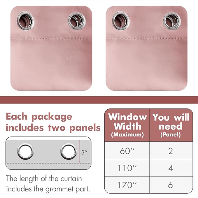MIULEE Blackout Curtains for Bedroom Living Room Thermal Insulated Room Darkening Grommet Top Solid Light Blocking Drapery Set of 2 Window Panels 52 x 72 Inches Baby Pink