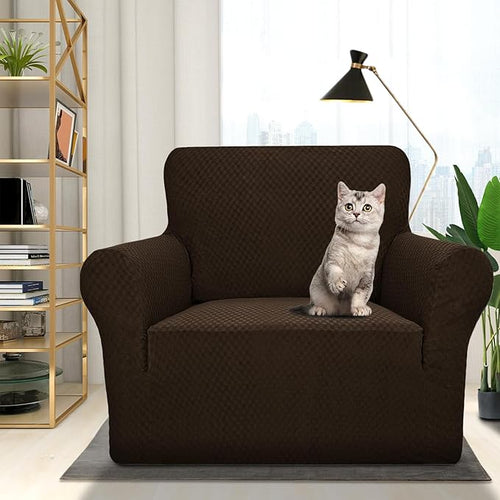 1 Piece Jacquard Chair Slipcovers for Living Room High Stretch Chair Covers with Arms Anti Slip Pets Friendly Couch Sofa Armchair Cover Furniture Protector (Chair, Dark Coffee)