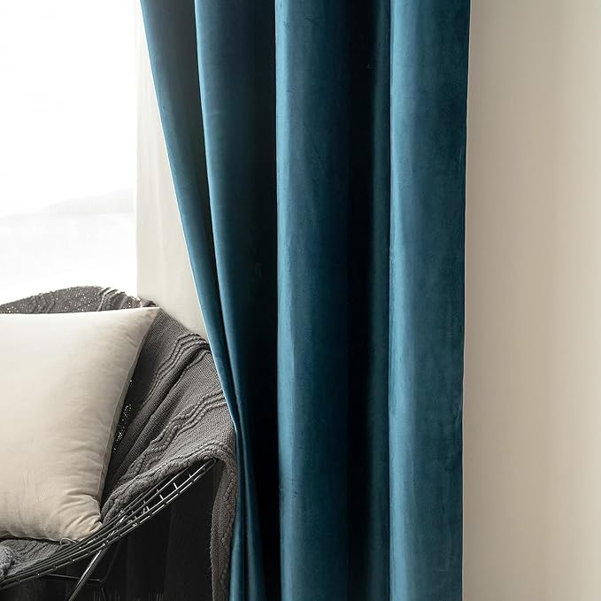 MIULEE Blue Velvet Curtains 84 Inches Length Blackout Curtains Thermal Insulated Soundproof Room Darkening Grommet Curtains/Drapes for Living Room Bedroom 52 x 84 Inch 2 Pcs Peacock Blue