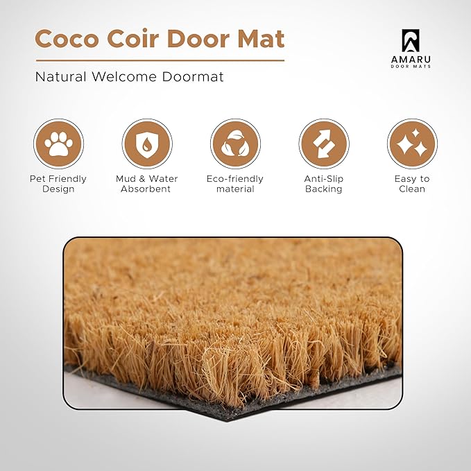 Welcome Dog - 17"x29" - Coir Door Mat with Heavy Duty Backing - Welcome Mats for Entryway, Porch - Anti-Slip PVC & Coconut Fiber Surface - Natural Home Accessories, Minimalist Original Design