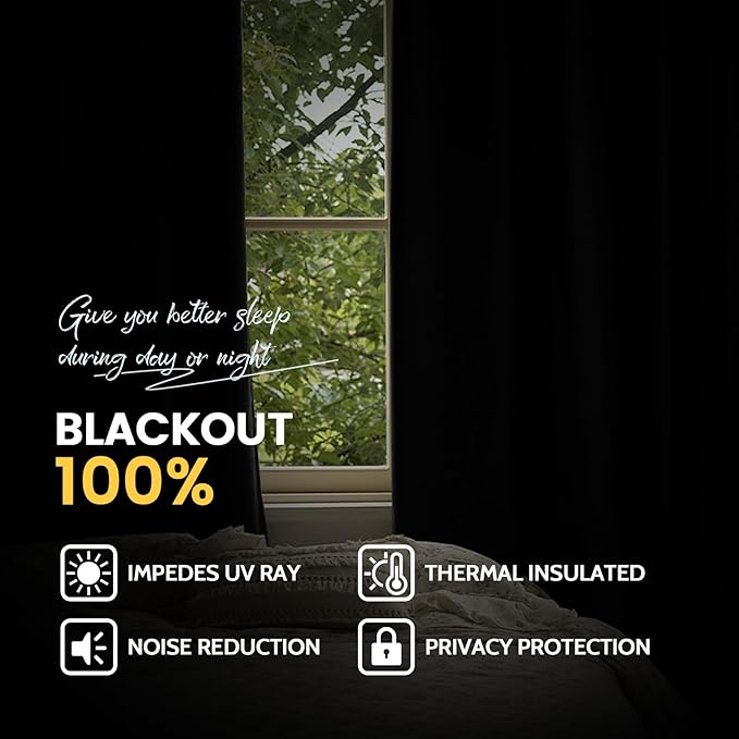 Yakamok 100% Blackout Curtain Panels 96 inches Cold and Light Blocking Drapes for Nursery, 2 Thick Layers Thermal Insulated Draperies (2 Pieces, 50 Wide Each Panel, Beige Front with White Backing)