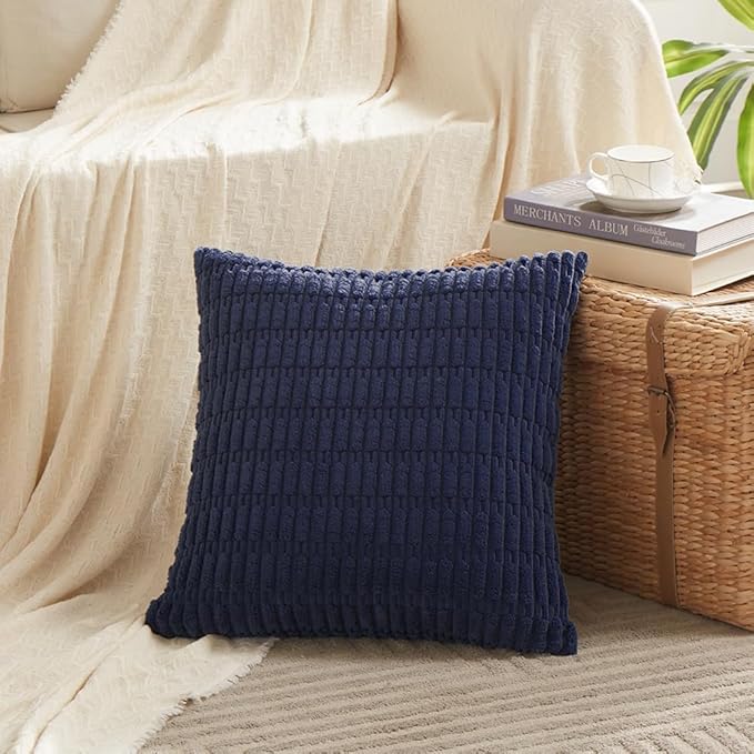 Fancy Homi 4 Packs Navy Blue Decorative Throw Pillow Covers 22x22 Inch for Living Room Couch Bed Sofa, Rustic Modern Farmhouse Boho Home Decor, Soft Plush Corduroy Cute Square Cushion Case 55x55 cm