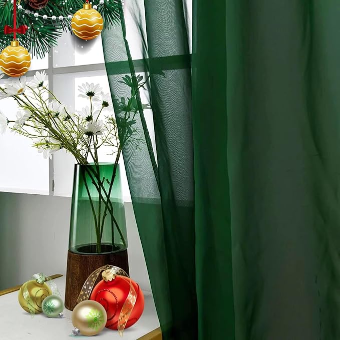 SpaceDresser Sheer Voile Window Treatment Rod Pocket Curtain Panels for Kitchen Bedroom Living Room Drapes Sunlight Filtering Privacy Semi Home Decor Assorted Colors Sizes (Foliage Green, 52 W x 84 L)