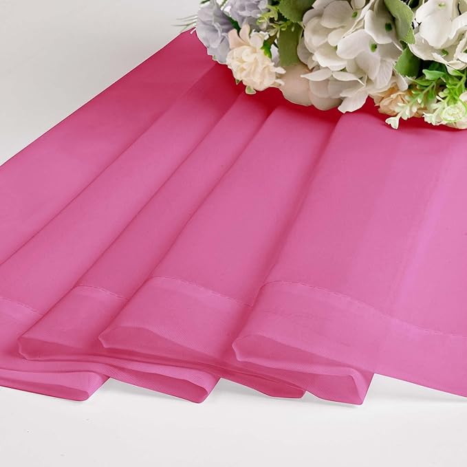 OWENIE Short Hot Pink Sheer Curtains 30 Inch Length 2 Panels Set, Kitchen Curtains Tiers Light Filtering Rod Pocket Cafe Curtain for Basement Bathroom Small Half Window, 42" W x 30" L, Hot Pink