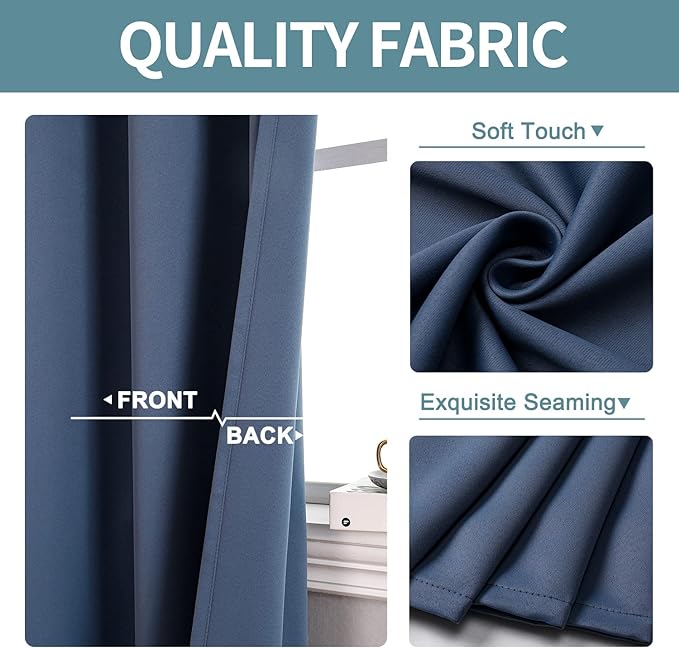 ChrisDowa Grommet Blackout Curtains for Bedroom and Living Room - 2 Panels Set Thermal Insulated Room Darkening Curtains (Stone Blue, 52W x 54L)