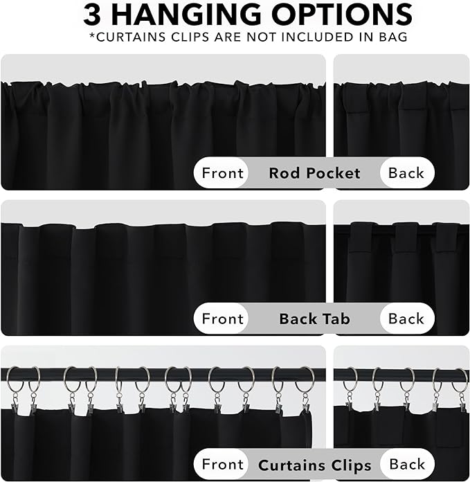 Deconovo Blackout Curtains 84 Inches Long, Black Blackout Curtains for Bedroom - 2 Panels, 52x84 Inch, Room Darkening Curtains for Living Room, Back Tab and Rod Pocket Black Curtains