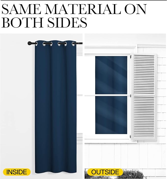NICETOWN Blackout Curtains Panels for Bedroom, Morrocan Blue 2 Panels, 52 x 92 Inch, 3 Pass Microfiber Noise Reducing Thermal Insulated Solid Ring Top Blackout Window Drapes