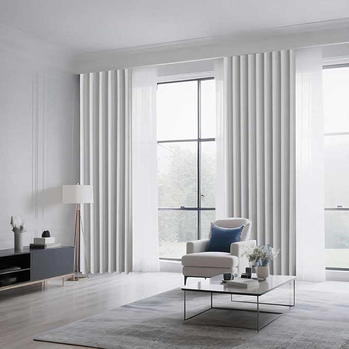 CUCRAF Grayish White Blackout Curtains 72 inch Length 2 Panels Set, Rod Pocket Room Darkening Drapes for Bedroom Living Room, Insulated Thermal Light Blocking Window Curtain (W52 x L72 Inch)