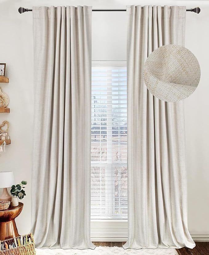 100% Blackout Shield Linen Blackout Curtains for Bedroom 80 Inches Long,Back Tab/Rod Pocket Living Room Drapes,Thermal Insulated Textured Blackout Curtains 2 Panels Set,50" W x 80" L,Cream