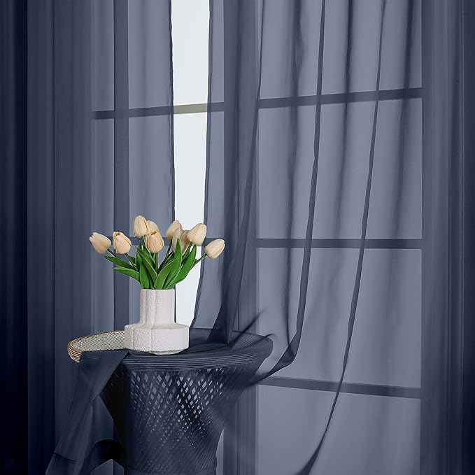 OWENIE Navy Blue Sheer Curtains 72 Inches Long 2 Panels Set, Transparent Voile Sheer Curtain for Living Room Bedroom Window Sliding Glass Door Treatment, 59 x 72 Inch, Navy Blue