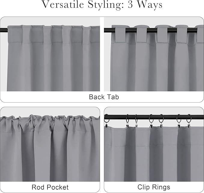 PONY DANCE Blackout Window Curtains - Home Decoration Energy Saving Thermal Insulated Curtain Drapes/Window Coverings with Slot Pocket Living Room, 42" W x 63" L, Silver Grey, 2 Panels