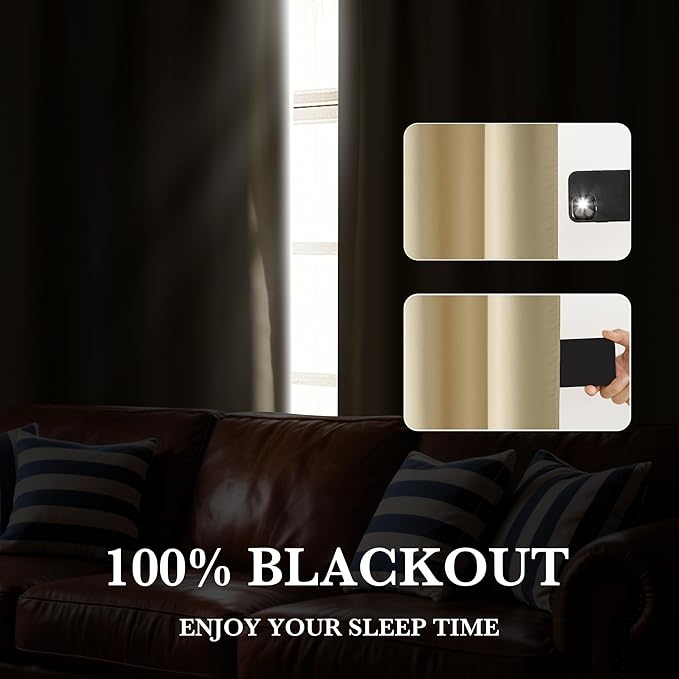 RYB HOME 100% Blackout Short Curtains for Small Window, Thermal Insulated Total Room Darkening Noise Reducing Curtains for Basement Bathroom RV Cars, 29 inches Wide by 30 inches Long, Biscotti Beige