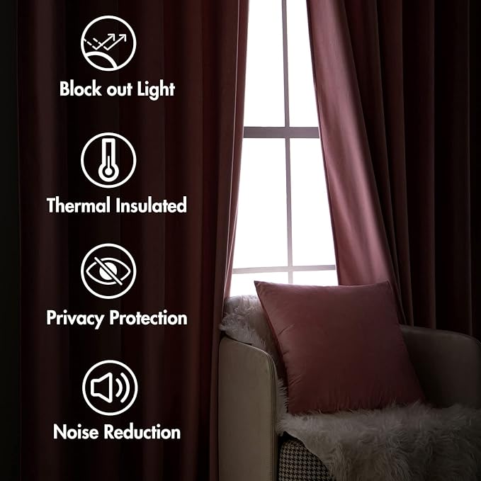 MIULEE Velvet Curtains 96 inches 2 Panels - Luxury Blackout Curtains for Girls Bedroom Nursery Living Room Thermal Insulated Super Soft Window Drapes Rod Pocket & Back Tab, Blush Pink, W52 x L96 inch