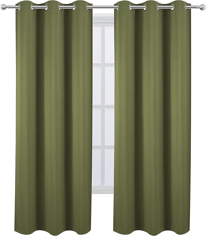 LEMOMO Blackout Curtains 38 x 84 inch/Olive Green Curtains Set of 2 Panels/Thermal Insulated Room Darkening Bedroom Curtains