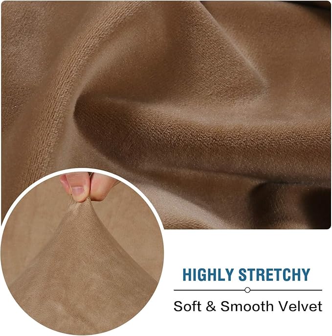 H.VERSAILTEX Velvet Stretch Sectional Couch Covers 3 Pieces Sofa Seat Cushion Covers L Shape Separate Cushion Couch Cover for Both Left/Right Sectional Couch (Large Sofa 2 Seater + 1 Chaise, Camel)