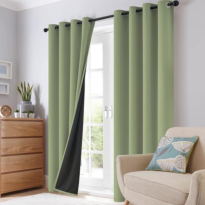 SimpleHome 100% Blackout Curtains for Bedroom,Thermal Insulated Grommet Window Drapes Room Darkening Sage Curtains for Living Room with Black Back,42 x 84 Inch,2 Panels