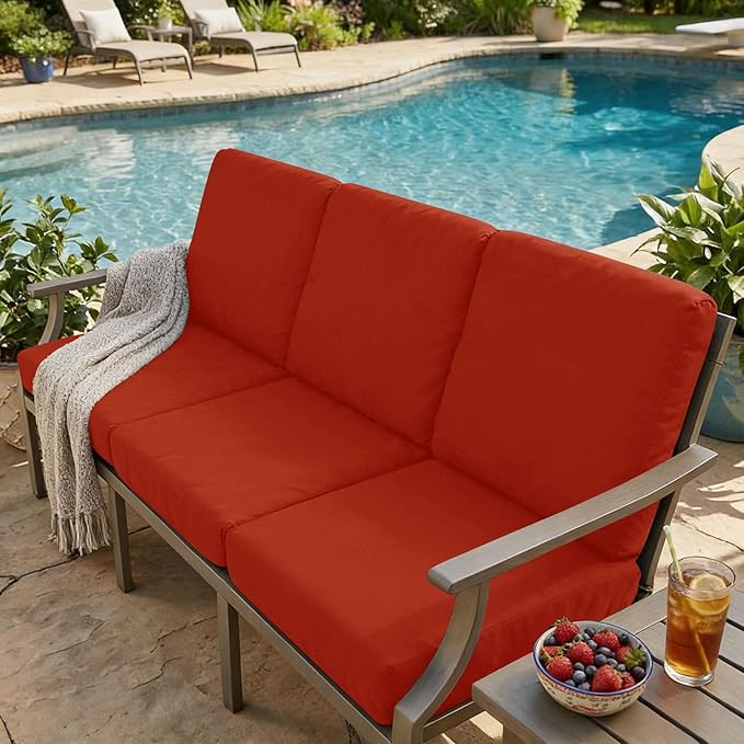 hyha Milk Silk Couch Cushion Covers, Soft Magic Sofa Covers Washable for 2 Cushion Couch, Stretch Sectional Outdoor Cushion Covers for Patio Furniture with Elastic Bottom(Medium, Rust)