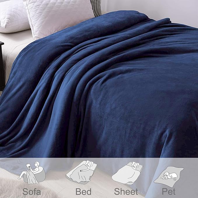 Exclusivo Mezcla Fleece Throw XL Blanket for Couch, Sofa, Super Soft and Warm Navy Blue Blankets, All Season, Cozy, Plush, Lightweight, 50x70 Inches