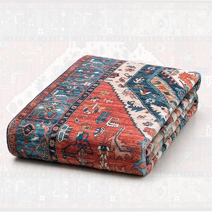 SERISSA Washable Rug 5x7 Boho Area Rugs, Washable Large Rugs for Living Room, Ultra Soft Non-Slip Rust Rug Print Distressed Vintage Farmhouse Carpet for Bedroom Dining Room Dorm Office Home Decor