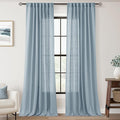 Dusty Blue Linen Curtains for Living Room Back Tab Light Filtering Semi Sheer Light Blue Bedroom Curtain Linen Cotton Textured Grey Blue Drapery Panel Airy Modern Farmhouse Aesthetic Decor 52x108 Long