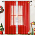 SpaceDresser Basic Rod Pocket Sheer Voile Window Curtain Panels White 1 Pair 2 Panels 38 Width 84 Inch Long for Kitchen Bedroom Children Living Room Yard(Red,38 W x 84 L)