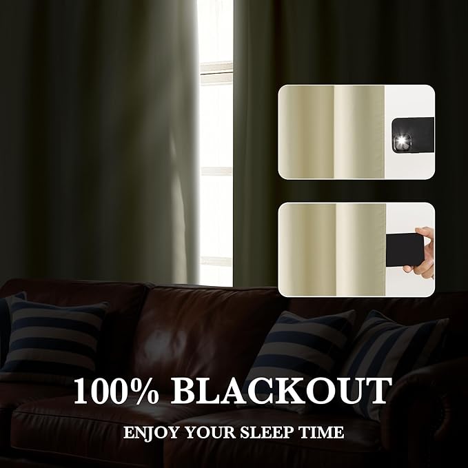RYB HOME 100% Blackout Bathroom Curtains Over Sink 30 inches Long, Heat & UV Blocking Total Room Darkening Noise Reducing Curtains for Basement RV Campers, Beige, 2 Panels Set