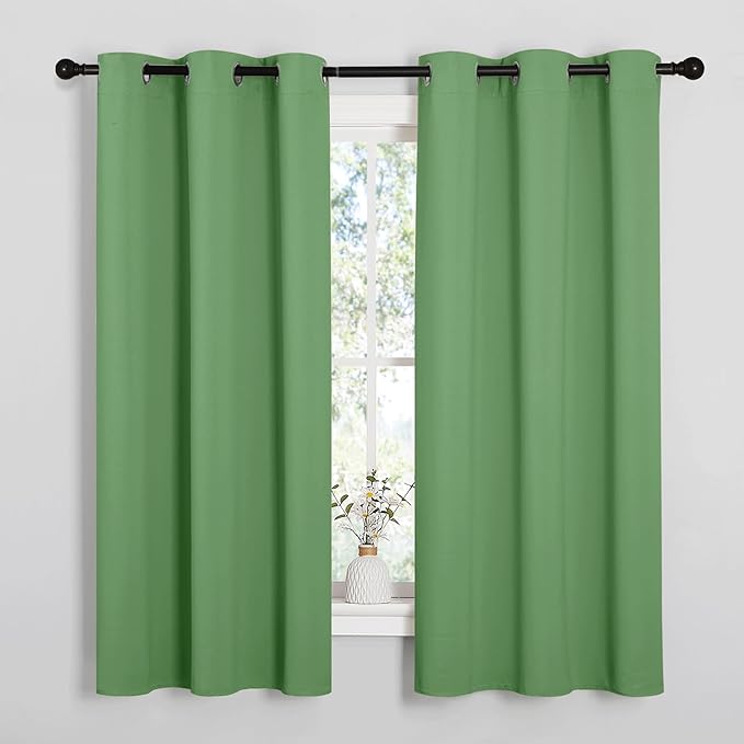 NICETOWN Froest Green Blackout Curtains 54 inches Length for Cafe, 2 Panels, 34" Wide, Thermal Insulated Decoration Drapes for Small Window