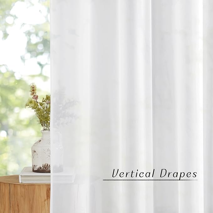 NICETOWN Voile Sheer Window Curtains 144 inch Extra Long, Grommet Elegant and Airy Drapes Translucent Window Treatments for Living Room/Bedroom, White, 2 Panels=108" Wide
