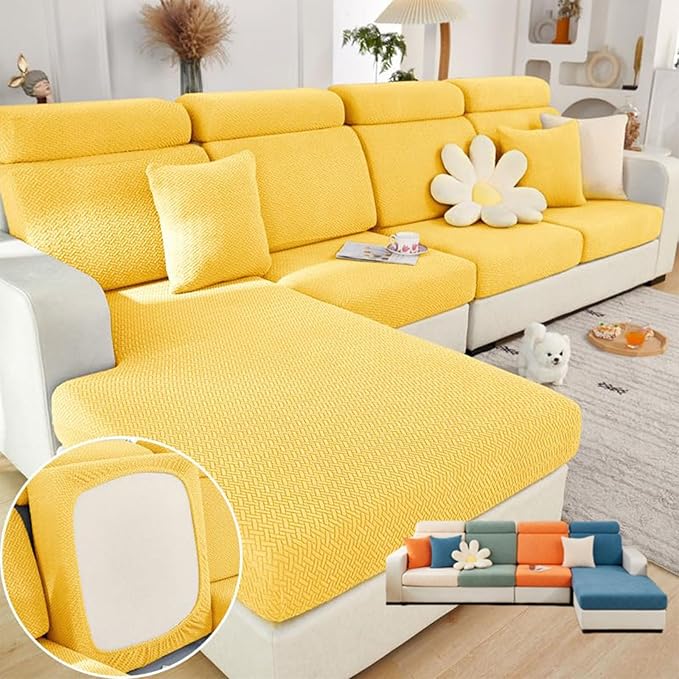 Soothing Home Sofa Covers, Sofa Hero Covers, Wear-Resistant Universal Couch Covers Washable Stretch Sectional Couch Cushion Covers (Yellow,Large Double Seat Cover)