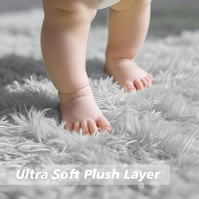 Shag Area Rug for Bedroom 3x5,Grey Fluffy Area Rugs for Living Room,Soft Fuzzy Rug Non-Shedding Indoor Plush Carpet for Kids Bedroom Nursery Dorm Home Decor